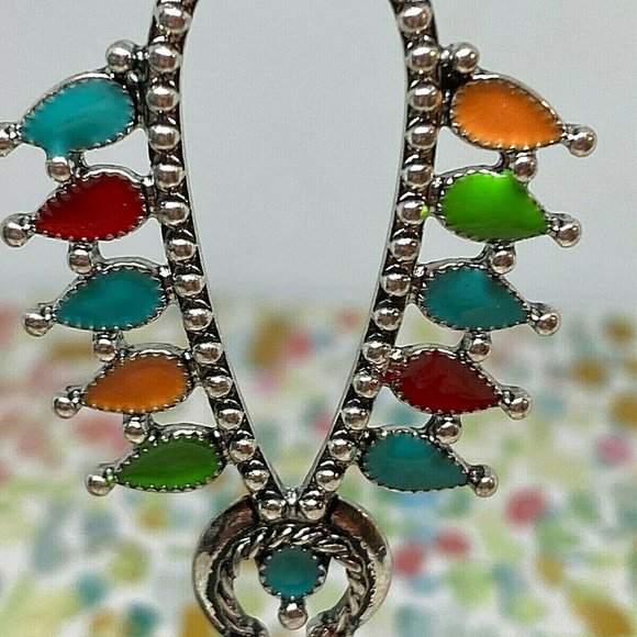 Squash Blossom Rainbow Earrings Southwest western - Picture 6 of 9